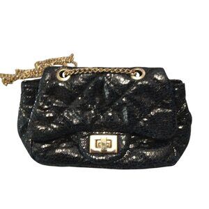 Chloe K. New York Shiny Black Glittery Small Crossbody Gold Tone Strap